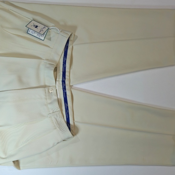 Alan Flusser Golf Pants Mens 34x30 String Pleated Front Performance Dress Cream - Picture 7 of 9